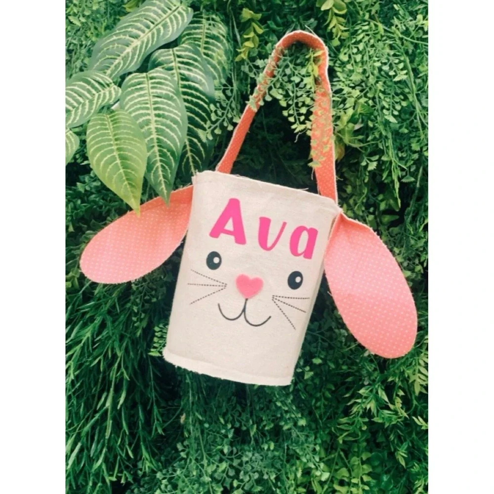 Personalized Customizable‎ Canvas Easter Basket Bucket Bag Springtime Egg Hunt